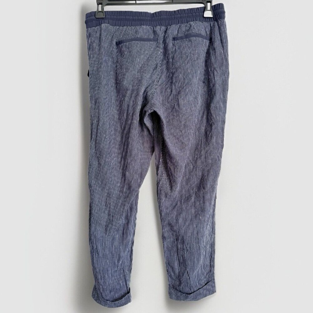 Athleta Womens 12 Blue Stripe Bali Linen Pants Trouser Coastal Vacation Nautical - Picture 7 of 8
